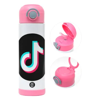 TikTok, Παιδικό παγούρι θερμό, ανοξείδωτο, με καλαμάκι ασφαλείας, ΡΟΖ (500ml)