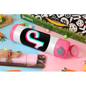 TikTok, Πασχαλινή Λαμπάδα με Παιδικό παγούρι θερμό, ανοξείδωτο, με καλαμάκι ασφαλείας, ΡΟΖ (500ml)