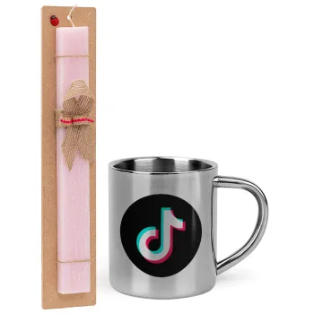 TikTok, Easter Set, metallic thermal cup (300ml) & aromatic flat Easter candle (30cm) (PINK)