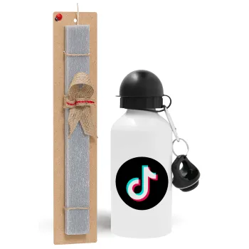 TikTok, Πασχαλινή Λαμπάδα με παγούρι μεταλλικό  αλουμινίου (500ml) & κερί αρωματικό πλακέ (30cm) (ΓΚΡΙ)