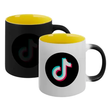 TikTok, Κούπα Μαγική εσωτερικό κίτρινη, κεραμική 330ml που αλλάζει χρώμα με το ζεστό ρόφημα