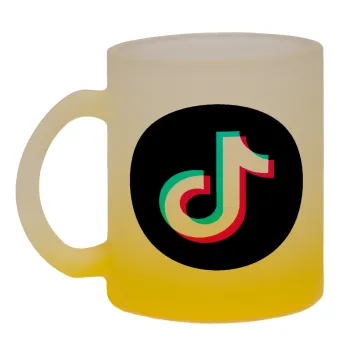 TikTok, Κούπα γυάλινη δίχρωμη με βάση το κίτρινο ματ, 330ml