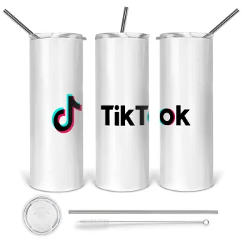 TikTok, Tumbler stainless steel 600ml, with metal straw & cleaning brush