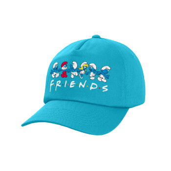 Friends Smurfs, Καπέλο παιδικό Baseball, 100% Βαμβακερό Twill, Γαλάζιο (ΒΑΜΒΑΚΕΡΟ, ΠΑΙΔΙΚΟ, UNISEX, ONE SIZE)