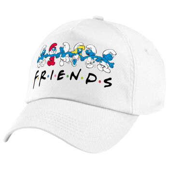 Friends Smurfs, Πεντάφυλλο καπέλο Λευκό, 100% Βαμβακερό (Twill), με ρύθμιση, unisex