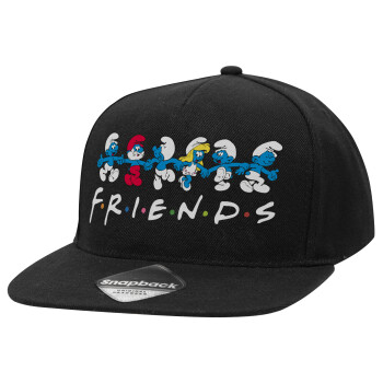 Friends Smurfs, Καπέλο Ενηλίκων Flat Snapback Μαύρο, (POLYESTER, ΕΝΗΛΙΚΩΝ, UNISEX, ONE SIZE)