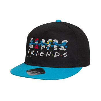 Friends Smurfs, Καπέλο παιδικό Flat Snapback, Μαύρο/Μπλε (100% ΒΑΜΒΑΚΕΡΟ, ΠΑΙΔΙΚΟ, UNISEX, ONE SIZE)