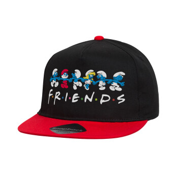Friends Smurfs, Καπέλο παιδικό snapback, 100% Βαμβακερό, Μαύρο/Κόκκινο