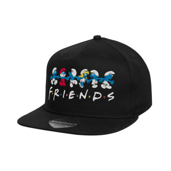 Friends Smurfs, Καπέλο παιδικό Flat Snapback, Μαύρο (100% ΒΑΜΒΑΚΕΡΟ, ΠΑΙΔΙΚΟ, UNISEX, ONE SIZE)