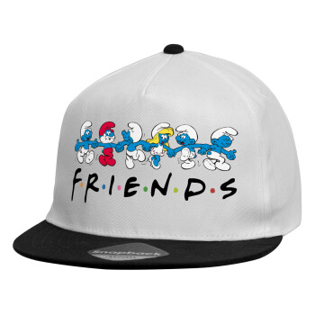 Friends Smurfs, Καπέλο παιδικό Flat Snapback, Λευκό (100% ΒΑΜΒΑΚΕΡΟ, ΠΑΙΔΙΚΟ, UNISEX, ONE SIZE)