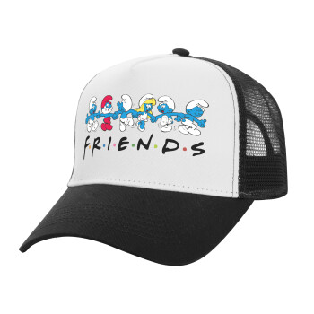 Friends Smurfs, Καπέλο Ενηλίκων Structured Trucker, με Δίχτυ, ΛΕΥΚΟ/ΜΑΥΡΟ (100% ΒΑΜΒΑΚΕΡΟ, ΕΝΗΛΙΚΩΝ, UNISEX, ONE SIZE)