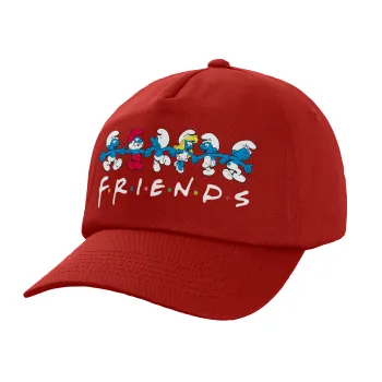 Friends Smurfs, Πεντάφυλλο Καπέλο Ενηλίκων Baseball, 100% Βαμβακερό,  Κόκκινο (ΒΑΜΒΑΚΕΡΟ, ΕΝΗΛΙΚΩΝ, UNISEX, ONE SIZE)