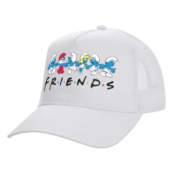 Friends Smurfs, Καπέλο Ενηλίκων Structured Trucker, με Δίχτυ, ΛΕΥΚΟ (100% ΒΑΜΒΑΚΕΡΟ, ΕΝΗΛΙΚΩΝ, UNISEX, ONE SIZE)