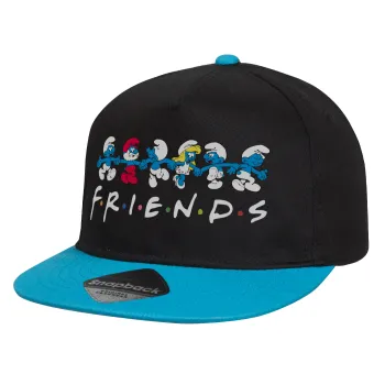 Friends Smurfs, Καπέλο παιδικό Flat Snapback, Μαύρο/Μπλε (100% ΒΑΜΒΑΚΕΡΟ, ΠΑΙΔΙΚΟ, UNISEX, ONE SIZE)