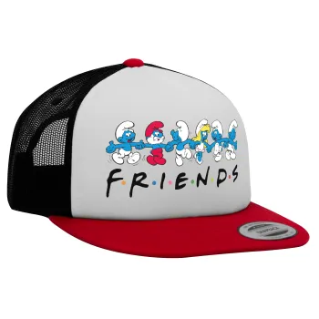 Friends Smurfs, Καπέλο Ενηλίκων Foam Flat Snapback με Δίχτυ Κόκκινο-Λευκό-Μαύρο (POLYESTER, ΕΝΗΛΙΚΩΝ, UNISEX, ONE SIZE)