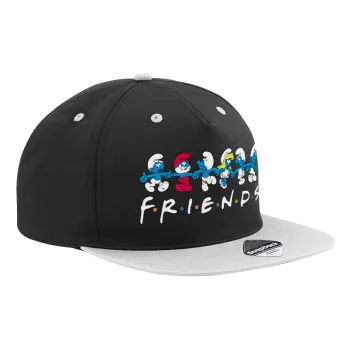 Friends Smurfs, Καπέλο Ενηλίκων Flat Snapback Μαύρο/Γκρι, (100% ΒΑΜΒΑΚΕΡΟ TWILL, ΕΝΗΛΙΚΩΝ, UNISEX, ONE SIZE)