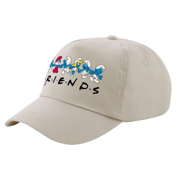 Friends Smurfs, Μπεζ (SAND) Πεντάφυλλο Καπέλο Ενηλίκων Βαμβακερό (UNISEX, ONE SIZE)