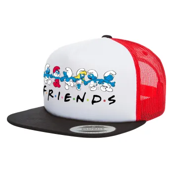 Friends Smurfs, Καπέλο Ενηλίκων Foam Flat Snapback με Δίχτυ Μαύρο-Λευκό-Κόκκινο (POLYESTER, ΕΝΗΛΙΚΩΝ, UNISEX, ONE SIZE)