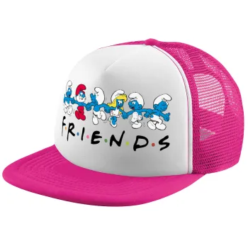 Friends Smurfs, Child's Soft Trucker Hat with Pink/White Mesh (POLYESTER, CHILD, ONE SIZE)
