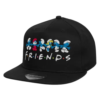 Friends Smurfs, Καπέλο παιδικό Flat Snapback, Μαύρο (100% ΒΑΜΒΑΚΕΡΟ, ΠΑΙΔΙΚΟ, UNISEX, ONE SIZE)