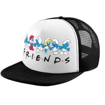 Friends Smurfs, Child's Soft Trucker Hat with BLACK/WHITE Mesh (POLYESTER, CHILD, ONE SIZE)