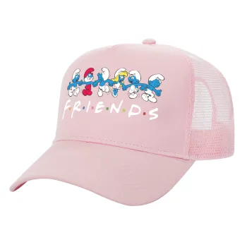 Friends Smurfs, Structured Trucker Children's Hat, with Mesh, PINK (100% COTTON, CHILDREN'S, UNISEX, ONE SIZE)