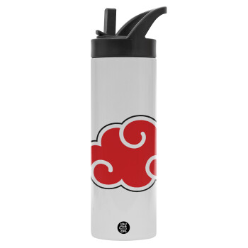 Naruto  Akatsuki Cloud, Metallic thermos bottle with straw & handle, stainless steel (Stainless steel 304), double-walled, 600ml.
