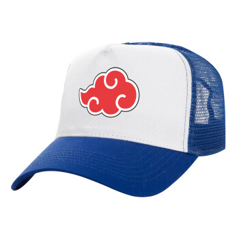 Naruto  Akatsuki Cloud, Adult Structured Trucker Hat, with Mesh, WHITE/BLUE (100% COTTON, ADULT, UNISEX, ONE SIZE)