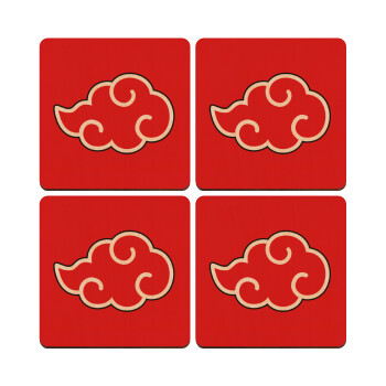 Naruto  Akatsuki Cloud, ΣΕΤ x4 Σουβέρ ξύλινα τετράγωνα plywood (9cm)