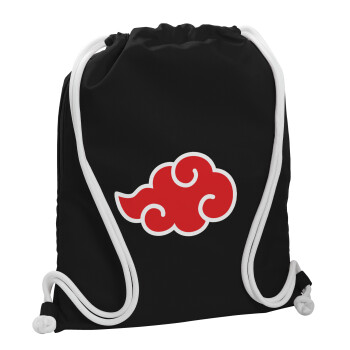 Naruto  Akatsuki Cloud, Τσάντα πλάτης πουγκί GYMBAG Μαύρη, με τσέπη (40x48cm) & χονδρά λευκά κορδόνια