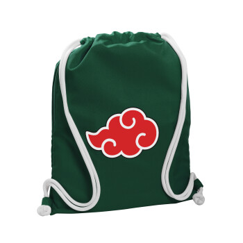 Naruto  Akatsuki Cloud, Backpack pouch GYMBAG BOTTLE GREEN, with pocket (40x48cm) & thick white cords