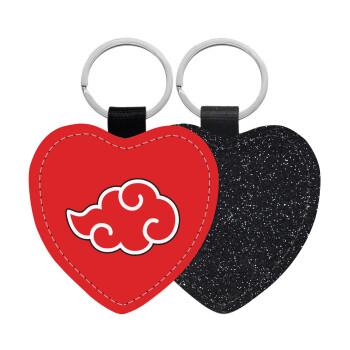 Naruto  Akatsuki Cloud, Μπρελόκ PU δερμάτινο glitter καρδιά ΜΑΥΡΟ