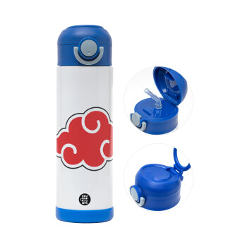Naruto  Akatsuki Cloud, Children's hot water bottle, stainless steel, with safety straw, BLUE (500ml)