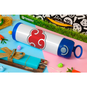 Naruto  Akatsuki Cloud, Easter candle, Childrens hot water bottle, stainless steel, with safety straw, BLUE (500ml)