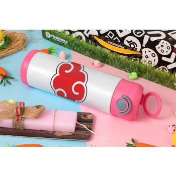 Naruto  Akatsuki Cloud, Easter candle, Childrens hot water bottle, stainless steel, with safety straw, PINK (500ml)