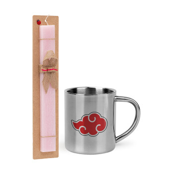 Naruto  Akatsuki Cloud, Easter Set, metallic thermal cup (300ml) & aromatic flat Easter candle (30cm) (PINK)