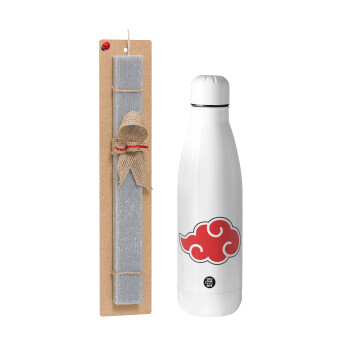 Naruto  Akatsuki Cloud, Easter Set, metallic stainless thermos bottle (500ml) & scented flat Easter candle (30cm) (GRAY)