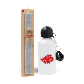 Naruto  Akatsuki Cloud, Easter Set, metallic aluminum water bottle (500ml) & aromatic flat Easter candle (30cm) (GRAY)