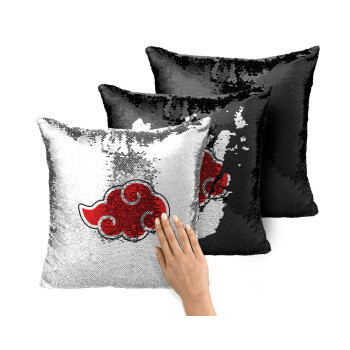 Naruto  Akatsuki Cloud, Μαξιλάρι καναπέ Μαγικό Μαύρο με πούλιες 40x40cm περιέχεται το γέμισμα