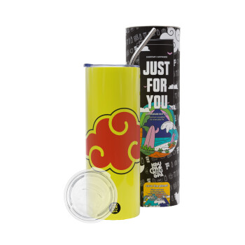 Naruto  Akatsuki Cloud, Neon Yellow Travel Tumbler, with metal straw (Stainless steel 304 Food grade, BPA free, 600ml)