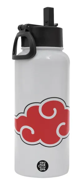 Naruto  Akatsuki Cloud — Metal mug thermo White with Straw and Spout Lid (Stainless steel), double wall, 950ml