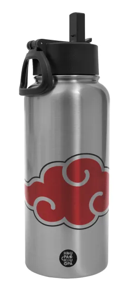 Naruto  Akatsuki Cloud — Μεταλλικό παγούρι θερμός Silver με καλαμάκι και χερούλι (Stainless steel), διπλού τοιχώματος, 950ml