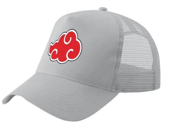 Naruto  Akatsuki Cloud — Adult Structured Trucker Hat, with Mesh, GRAY (100% COTTON, ADULT, UNISEX, ONE SIZE)