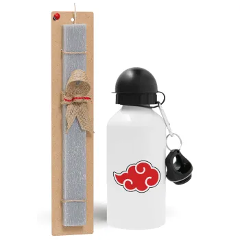 Naruto  Akatsuki Cloud, Easter Set, metallic aluminum water bottle (500ml) & aromatic flat Easter candle (30cm) (GRAY)