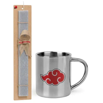 Naruto  Akatsuki Cloud, Easter Set, metallic thermal cup (300ml) & Easter aromatic flat candle (30cm) (GRAY)