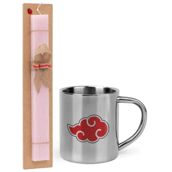 Naruto  Akatsuki Cloud, Easter Set, metallic thermal cup (300ml) & aromatic flat Easter candle (30cm) (PINK)