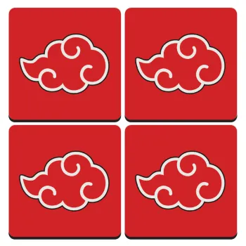 Naruto  Akatsuki Cloud, ΣΕΤ 4 Σουβέρ ξύλινα τετράγωνα (9cm)