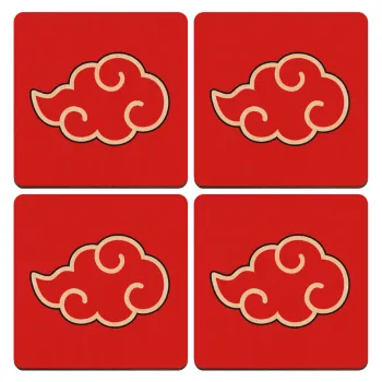 Naruto  Akatsuki Cloud, ΣΕΤ x4 Σουβέρ ξύλινα τετράγωνα plywood (9cm)