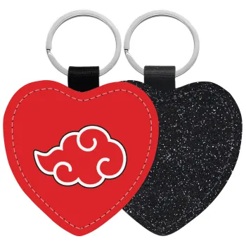 Naruto  Akatsuki Cloud, Μπρελόκ PU δερμάτινο glitter καρδιά ΜΑΥΡΟ