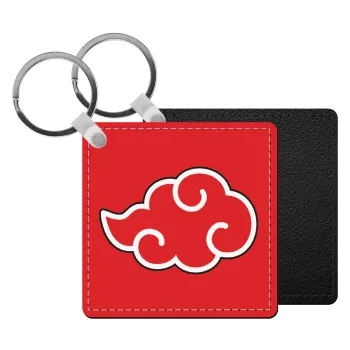 Naruto  Akatsuki Cloud, Μπρελόκ Δερματίνη, τετράγωνο ΜΑΥΡΟ (5x5cm)